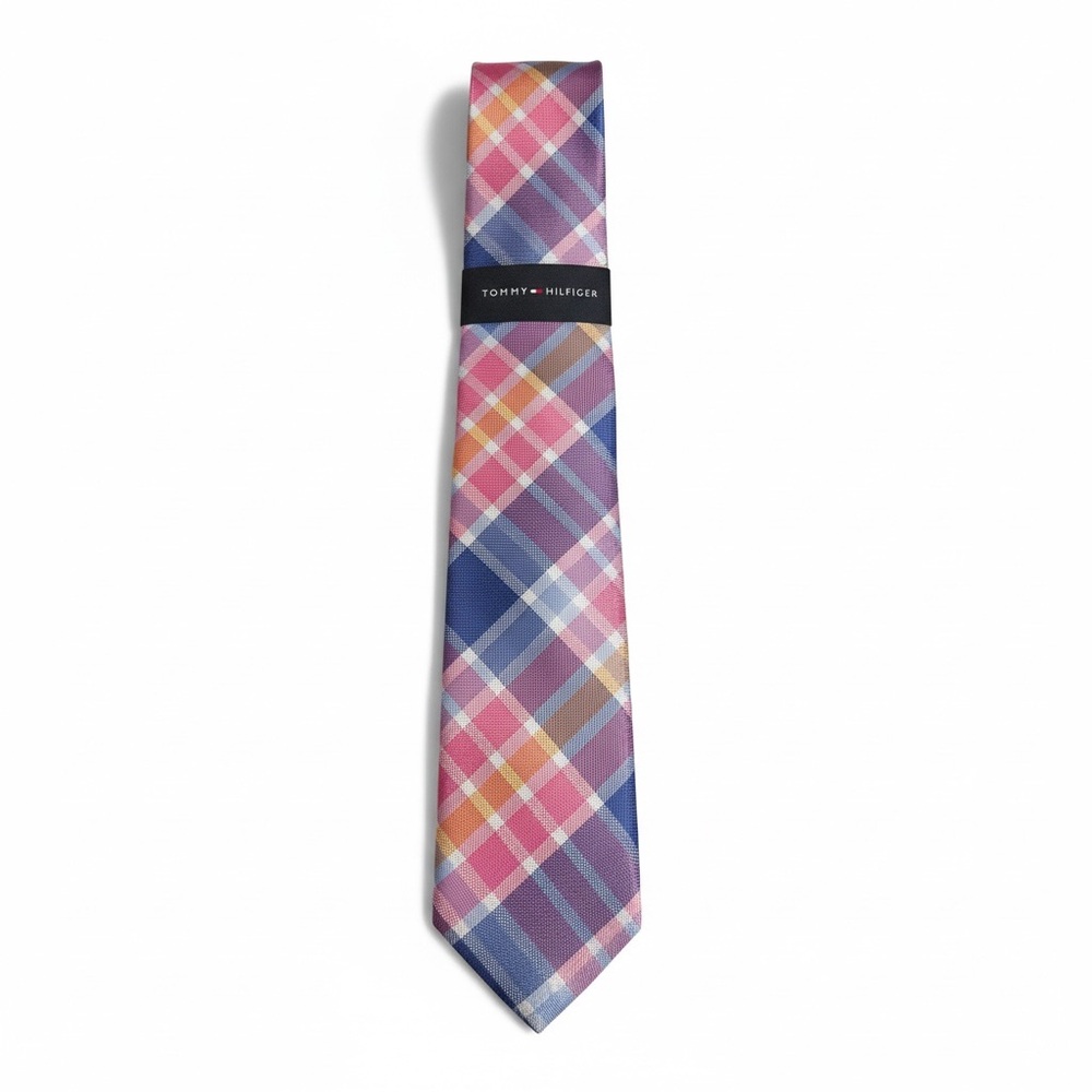 NWT Tommy Hilfiger Pastel Large Print Plaid Tie Easter Spring‎ Summer Silk Blend